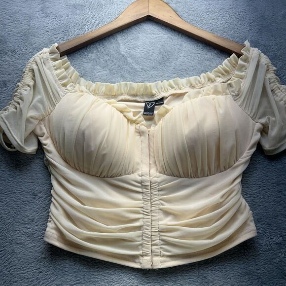 Babydoll Top Milkmaid Coquette Large Cream Off Shoulder Bustier Puff Sleeve Crop - Picture 5 of 11